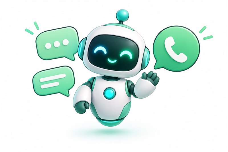 Friendly chatbot robot with conversation bubbles