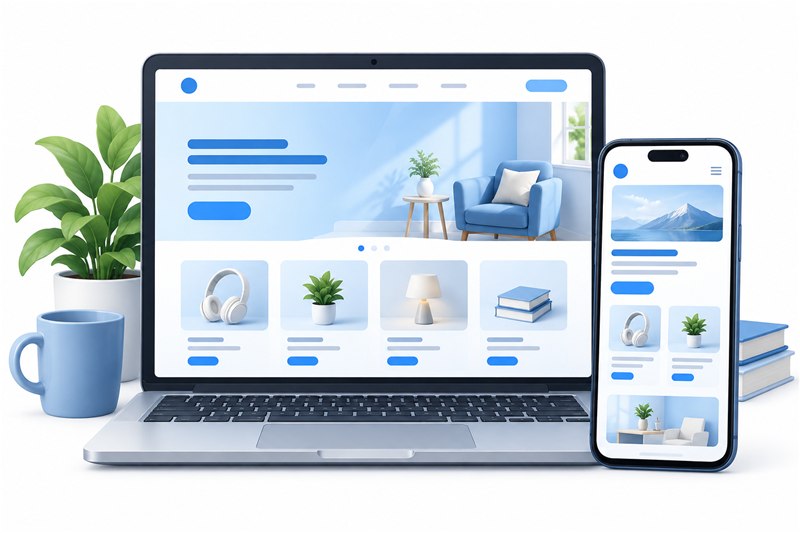 Illustration of a responsive website on laptop and mobile